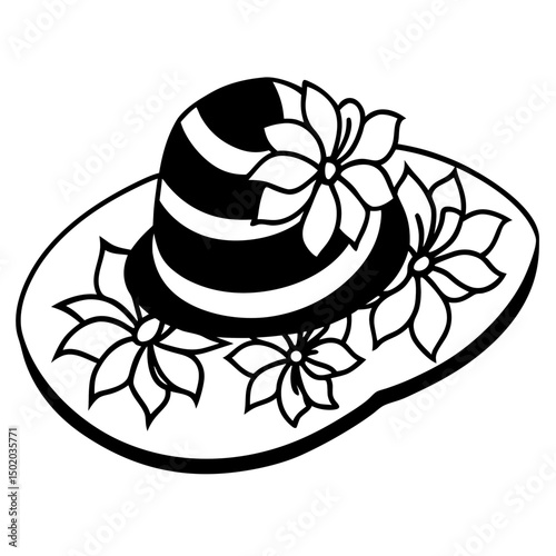 Bold Floral Wide-Brim Hat – Vector on White