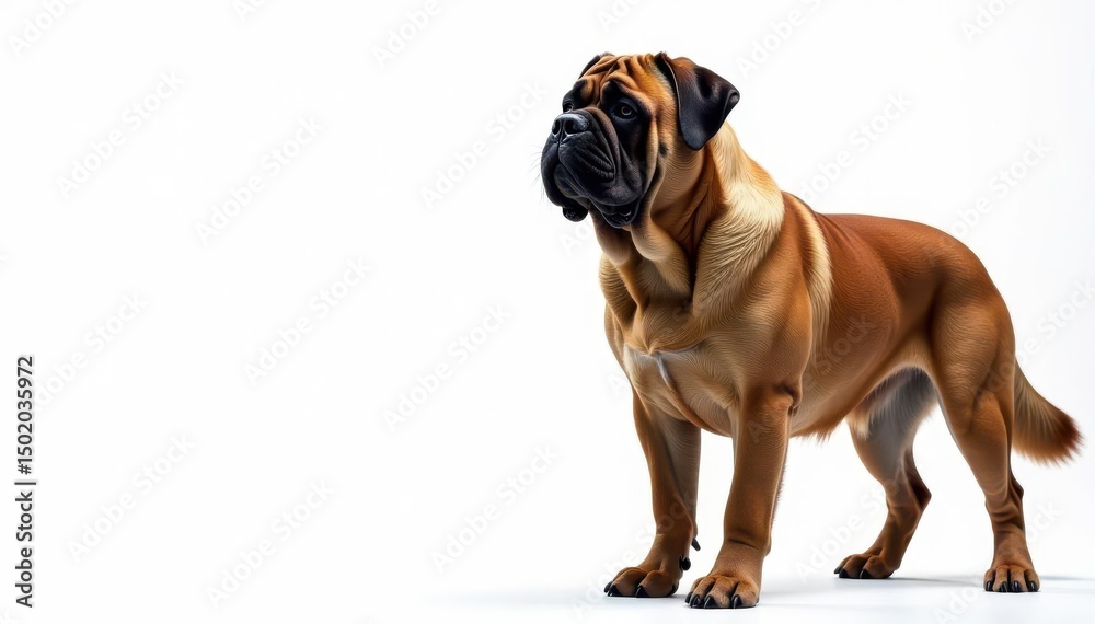 Majestic Mastiff, powerful stance, white background, pet portrait, dog head shot, background Majestic Mastiff, powerful stance, white background, pet portrait, dog head shot, background