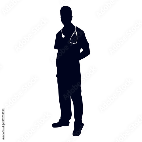 Doctor wearing stethoscope silhouette