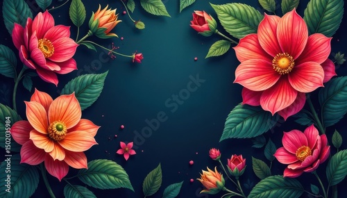 Intricate woven blooms, rich hues, lush leaves , colorful, leaves, image