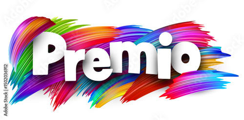 Spanish word meaning award in bold white letters over vibrant multicolor vector brush strokes