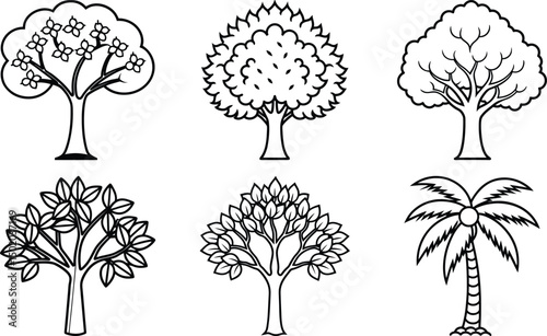 collection of trees vector line art