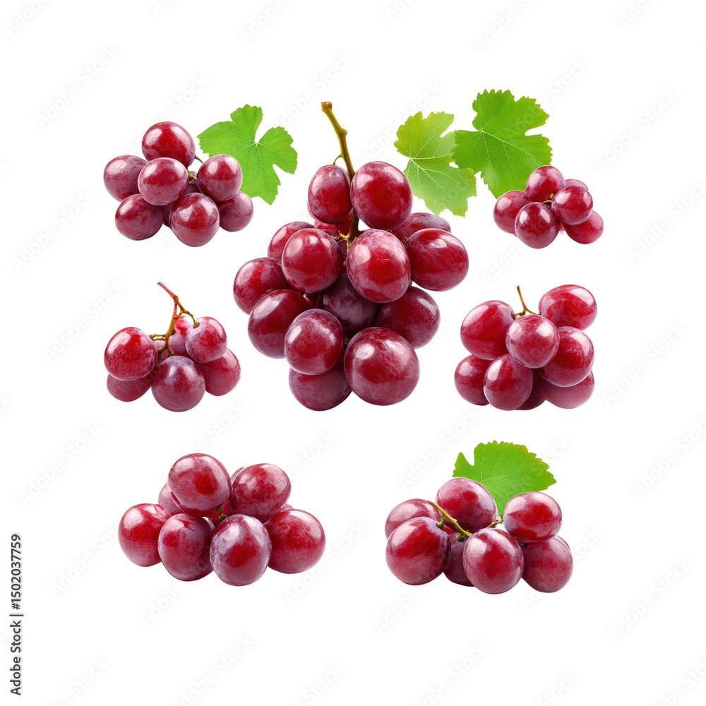Obraz premium Red Grapes Collection Fresh, Juicy Clusters Isolated on Transparent Background