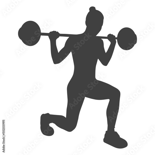 Woman barbell lunges silhouette