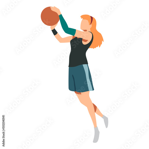 Basketball player female hair ball player shorts accessory t shirt flat