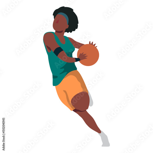 Basketball player female running ball player shorts t shirt flat