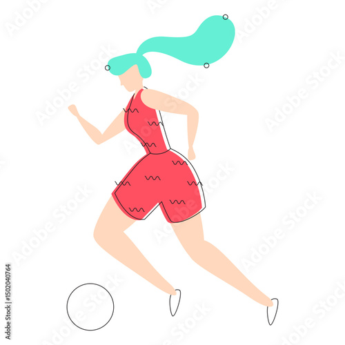 Woman dribbling colored line