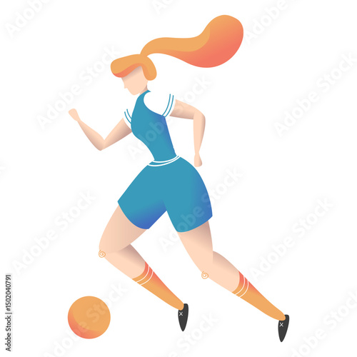 Woman football player dribbling