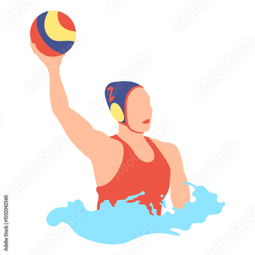 Water polo player holding a ball in the water