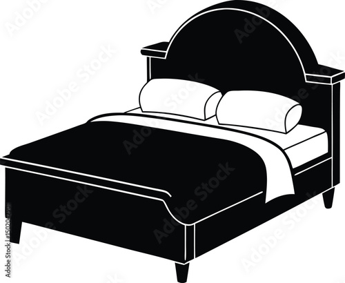 Elegant Bed Isolated Design with Headboard Clipart