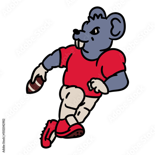 Cartoon mouse running with a football