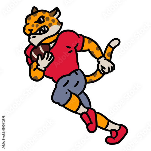Cartoon tiger running with a football
