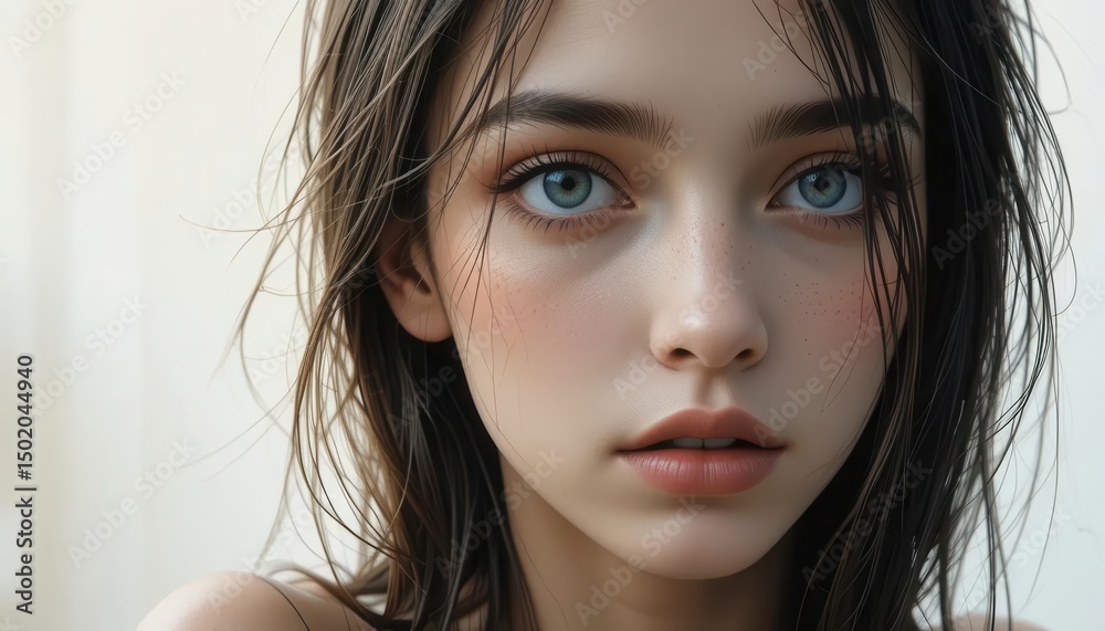Young Woman with Beautiful Blue Eyes and Natural Look Young Woman with Beautiful Blue Eyes and Natural Look