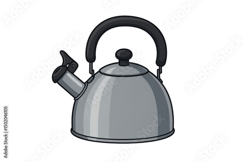 Traditional metal kettle with a black handle and spout, isolated on a transparent background, perfect for adding a touch of homeliness to designs