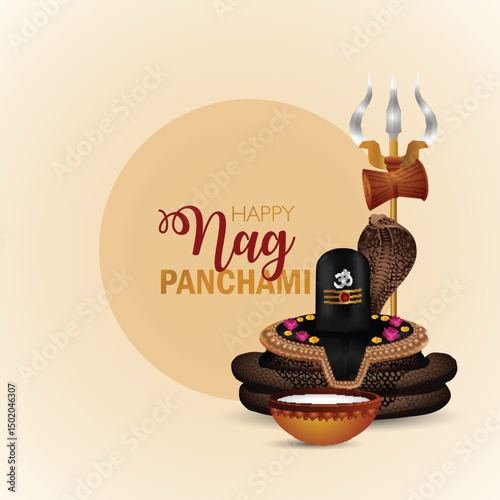 Vector illustration of Nag Panchami cobra abround decorated shivling