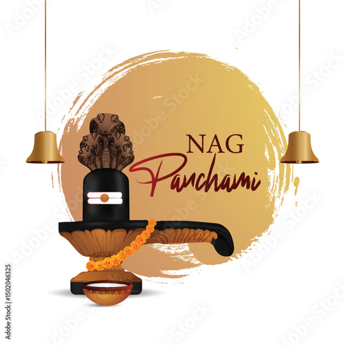Vector illustration of Nag Panchami cobra abround decorated shivling