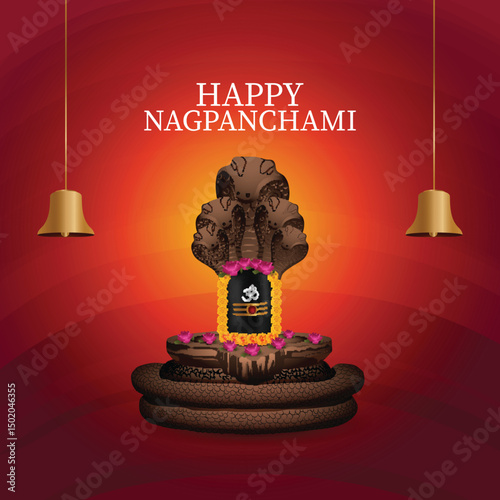 Happy nag panchami vector illustration of cobra and shivling
