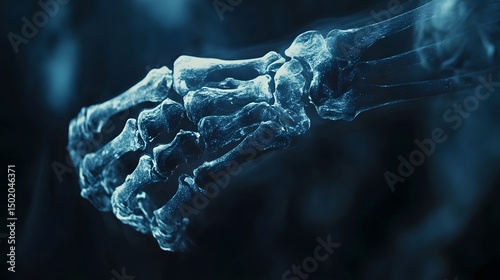 A close-up of a wrist joint X-ray highlighting fractures and bone structure captured in a surreal moment