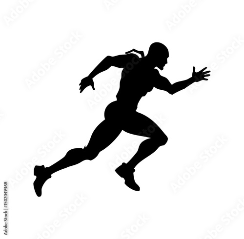 High-quality vector silhouettes of running cyborg robots on a white background