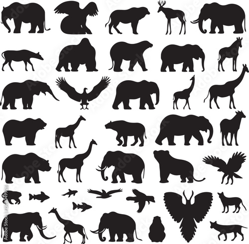"Enormous Animal Silhouettes Collection – Wild Jungle and Safari Wildlife Vector Set"
