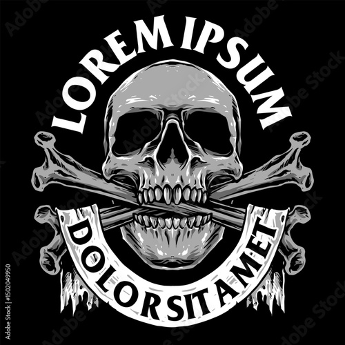 vector of skull with cross bone and banner