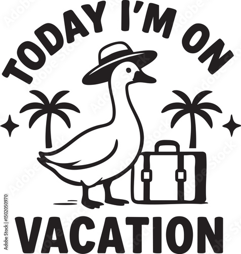 Black & White Goose Vacation Design | Minimalist Travel Art | Stylish Holiday Concept | Elegant Line Art | Perfect for Apparel, Branding & Digital Use | Unique Two-Dimensional Illustration