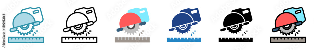 Concrete Saw multi style, mini illustration icon set. outline, flat, glyph, line color. vector for UI, UX, app, web, digital or print, related to industry, construction, civil engineering.