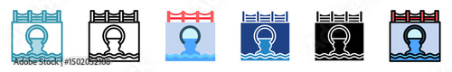 Culvert multi style, mini illustration icon set. outline, flat, glyph, line color. vector for UI, UX, app, web, digital or print, related to industry, construction, civil engineering.
