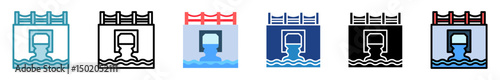 Culvert multi style, mini illustration icon set. outline, flat, glyph, line color. vector for UI, UX, app, web, digital or print, related to industry, construction, civil engineering.