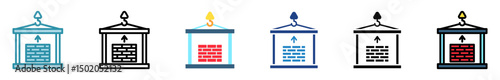 Elevator multi style, mini illustration icon set. outline, flat, glyph, line color. vector for UI, UX, app, web, digital or print, related to industry, construction, civil engineering.