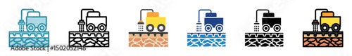 Emulsion bitumen multi style, mini illustration icon set. outline, flat, glyph, line color. vector for UI, UX, app, web, digital or print, related to industry, construction, civil engineering.