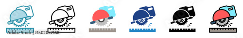 Concrete Saw multi style, mini illustration icon set. outline, flat, glyph, line color. vector for UI, UX, app, web, digital or print, related to industry, construction, civil engineering.