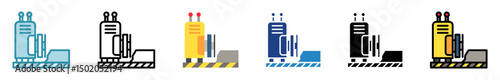 Curb Cutter multi style, mini illustration icon set. outline, flat, glyph, line color. vector for UI, UX, app, web, digital or print, related to industry, construction, civil engineering.