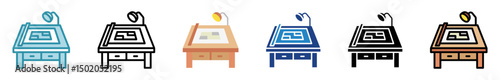Draft Table multi style, mini illustration icon set. outline, flat, glyph, line color. vector for UI, UX, app, web, digital or print, related to industry, construction, civil engineering.