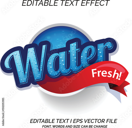 Water Text Effect Label or Logo Vector Template