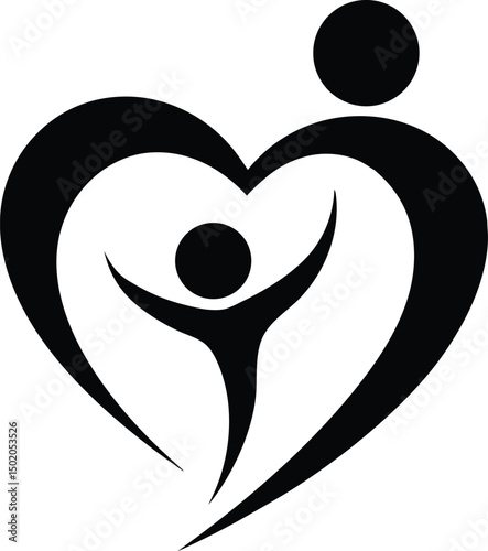 Mother figure forming a heart with child vector icon