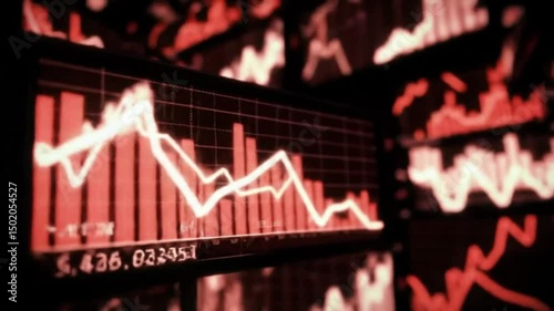 A stark view of financial graphs indicating a market downturn. The image evokes a sense of concern and uncertainty