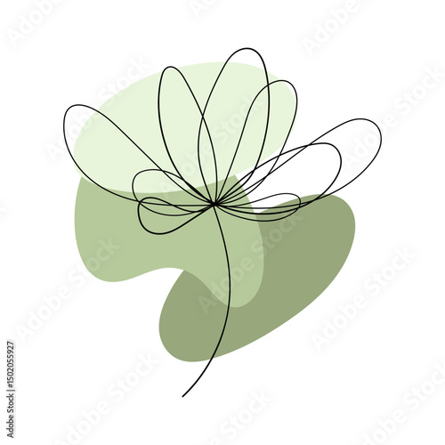Soft Green One-Line Bloom. A soft botanical illustration in one line with layered green organic forms.