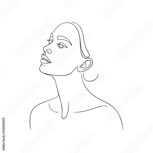 Stylized Woman in Upward Pose Line Art. A clean and expressive line drawing of a woman in an upward gaze. Ideal for elegant branding, feminine illustrations, or minimalist decor.