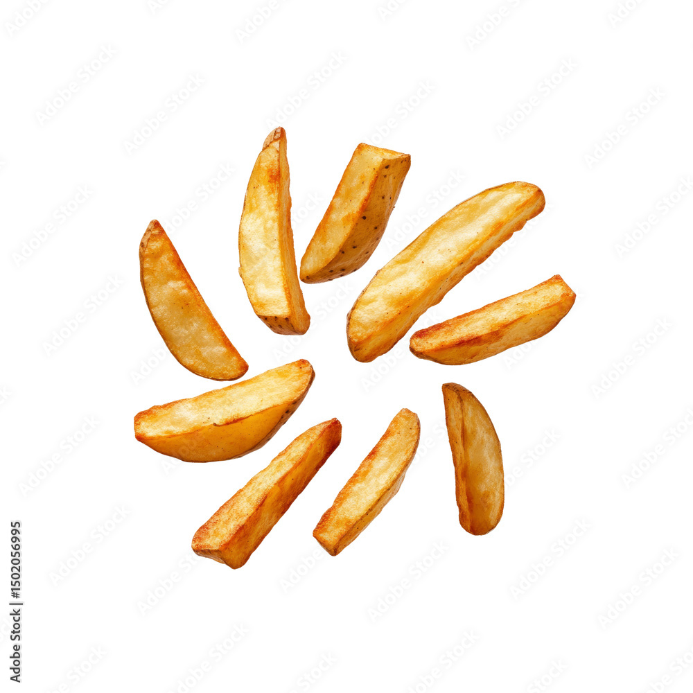 Crispy Potato Wedges Arranged in a Starburst Pattern on Transparent Background Crispy Potato Wedges Arranged in a Starburst Pattern on Transparent Background