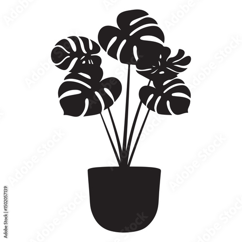 Stylish Monstera Houseplants, Decorative Black Silhouettes for Home and Interior Decor, Tropical Houseplant