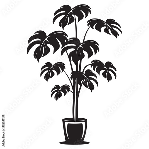 Stylish Monstera Houseplants, Decorative Black Silhouettes for Home and Interior Decor, Tropical Houseplant