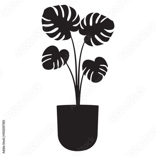 Stylish Monstera Houseplants, Decorative Black Silhouettes for Home and Interior Decor, Tropical Houseplant
