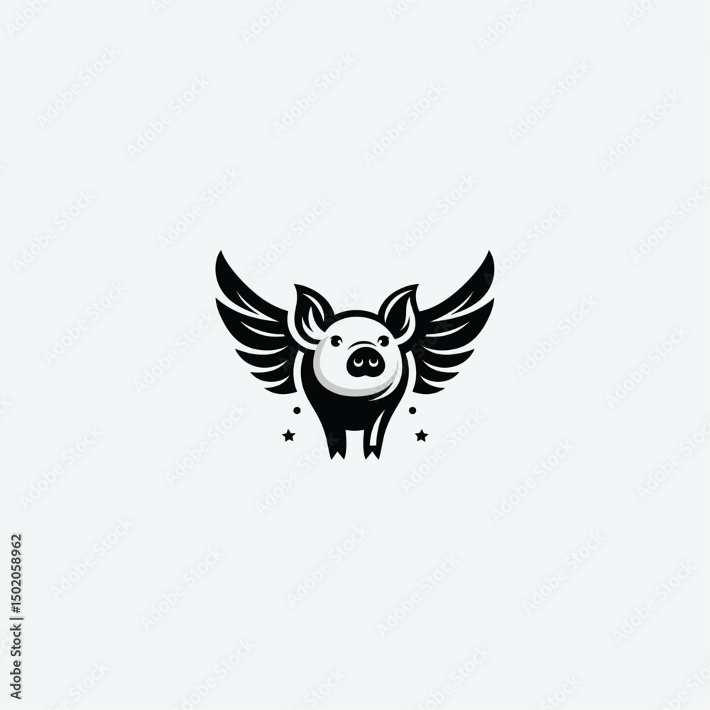 Obraz premium Flying pig logo flat vector design