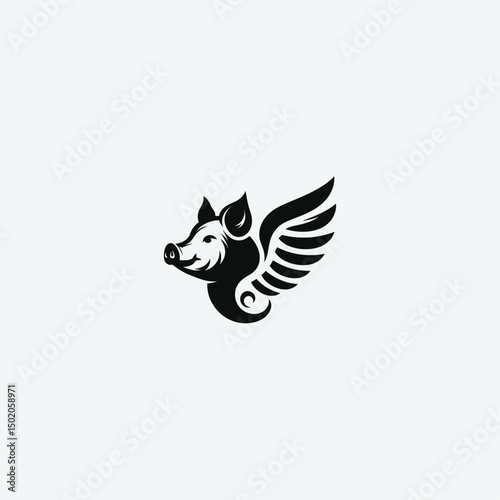 Flying pig logo flat vector design