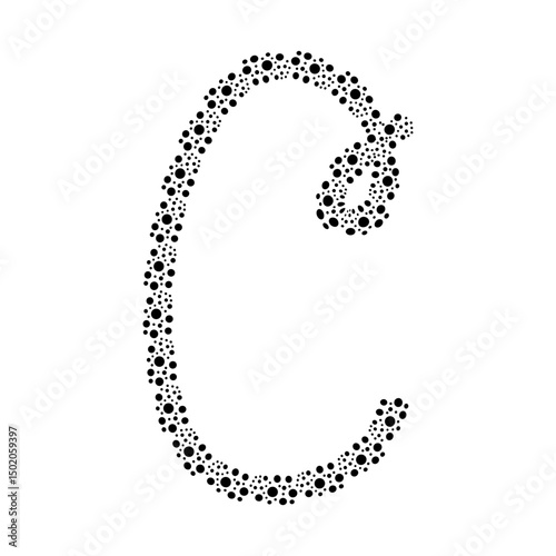 Curly Letter C Made of Black Dots Pattern