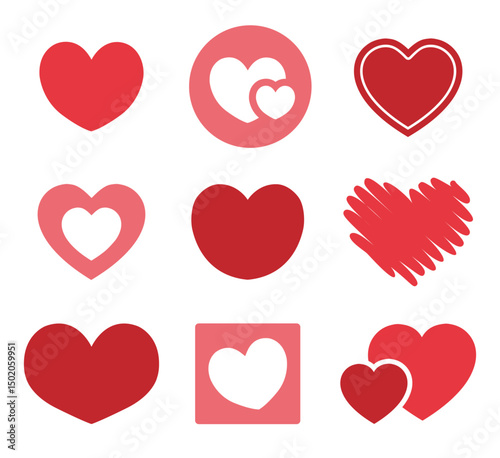 Red hearts, Valentine's Day decoration. icon