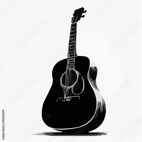 Classic acoustic guitar illustration in black and white style  