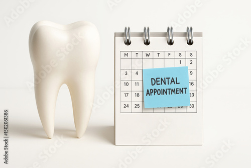Tooth with mini calendar and reminder note. Clean mockup concept for dental appointment and oral health awareness.