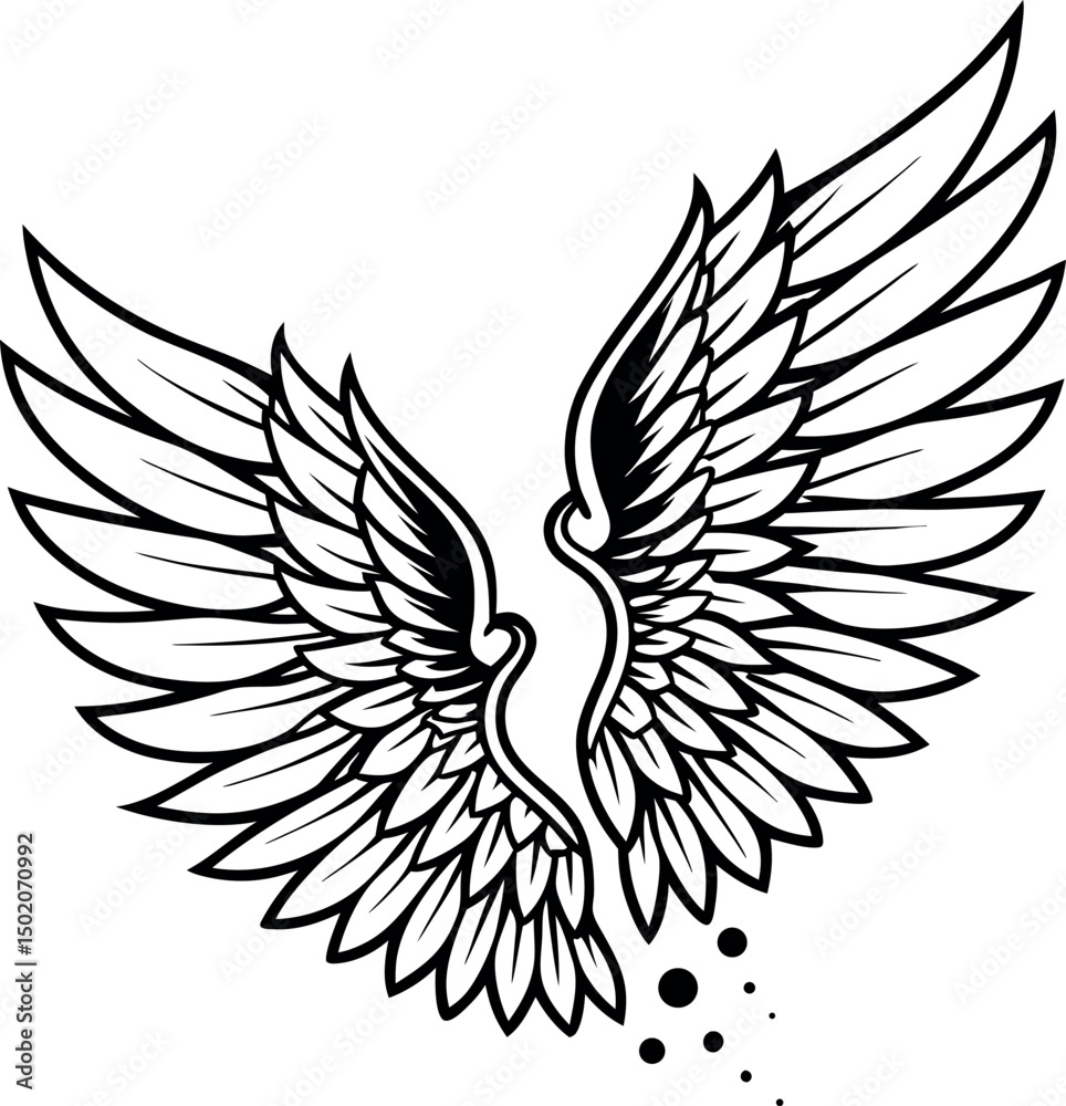 Obraz premium Abstract Black and White Angel Wings Tattoo Design